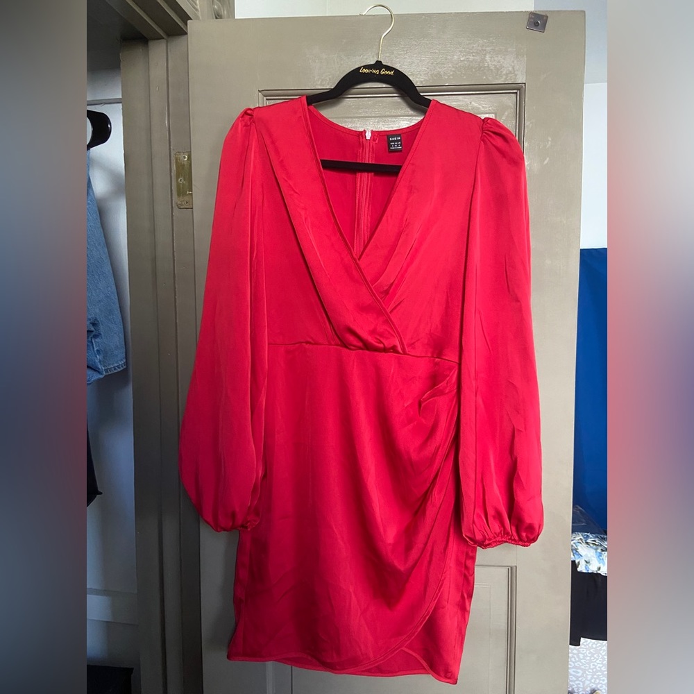 Red Shein long sleeve dress; size small